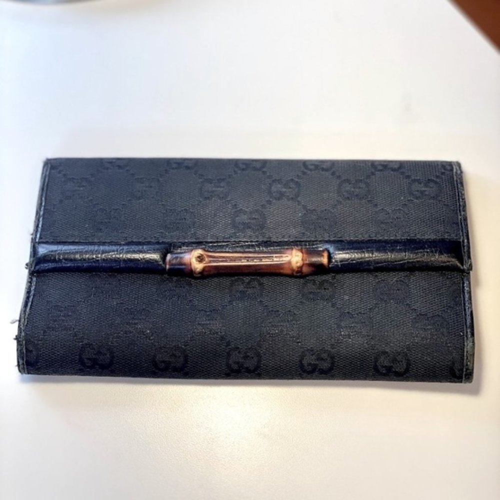Vintage Gucci Canvas Bamboo Bar Wallet